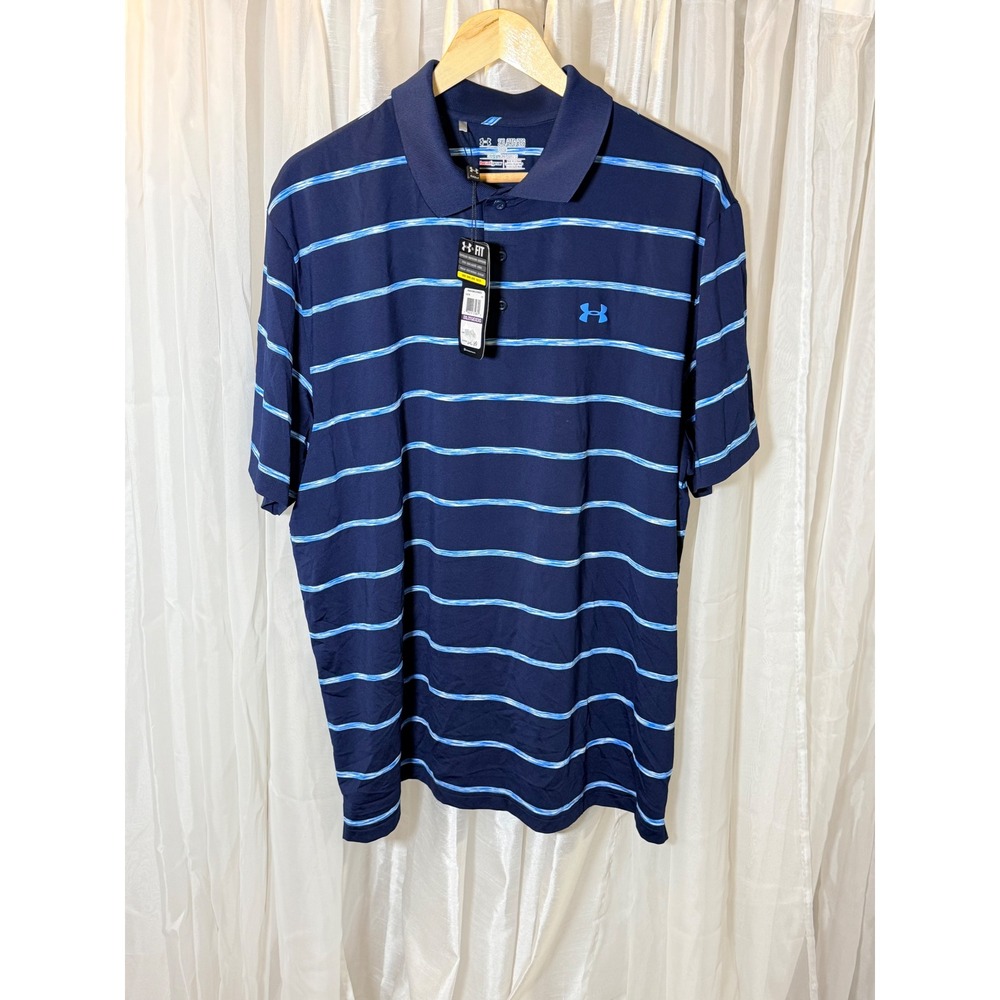 Under Armour Polo Mens XXL Navy Striped HeatGear Loose Fit 1242746-410